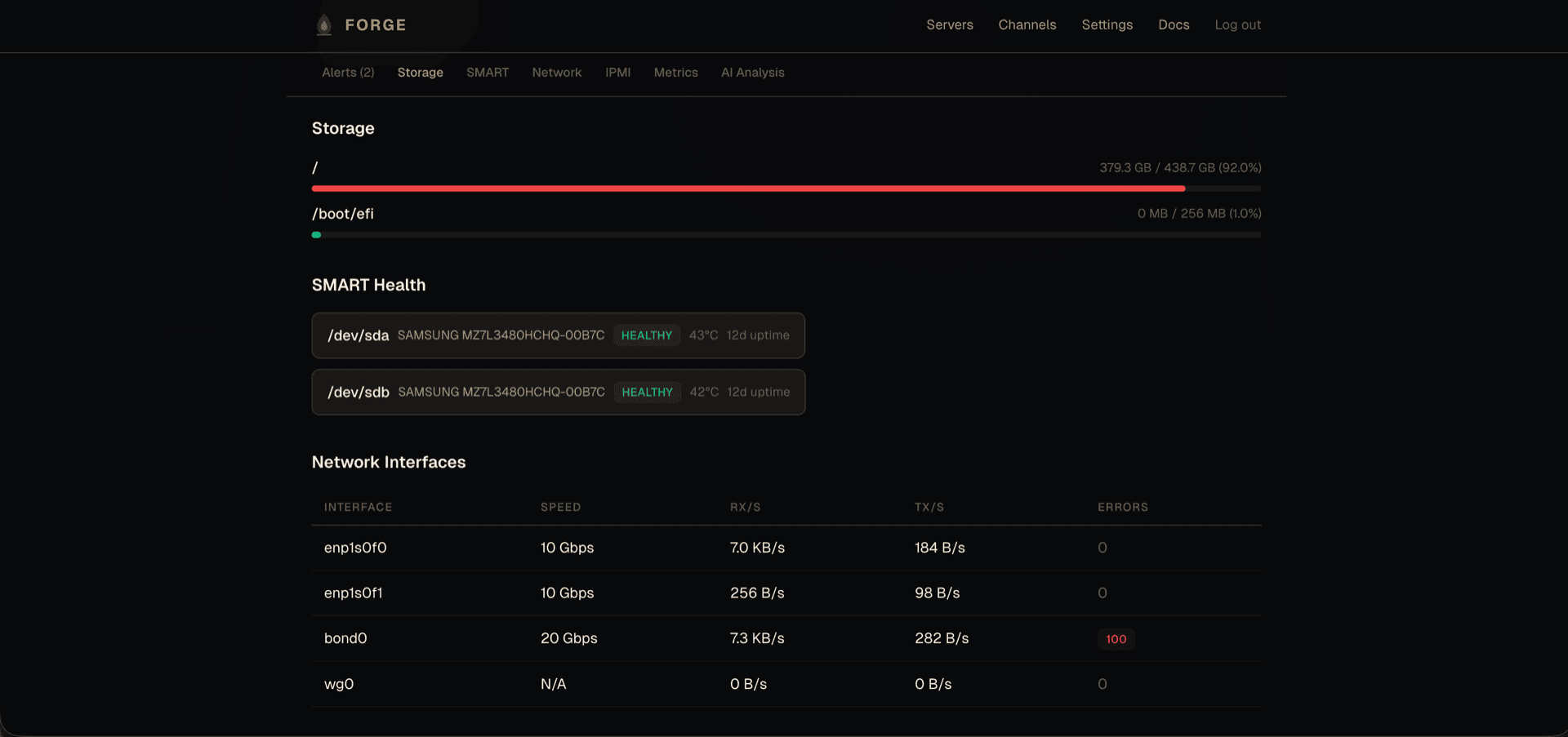 Storage, SMART health, and network bonds